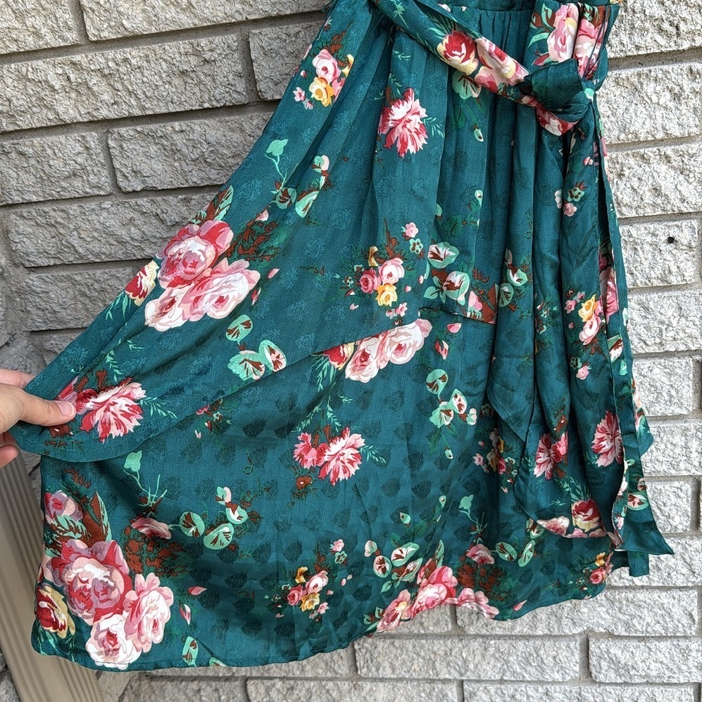 Walter Baker Kelson Green Floral Print V-Neck Sleeveless Midi Dress Size 6 - Picture 5 of 10